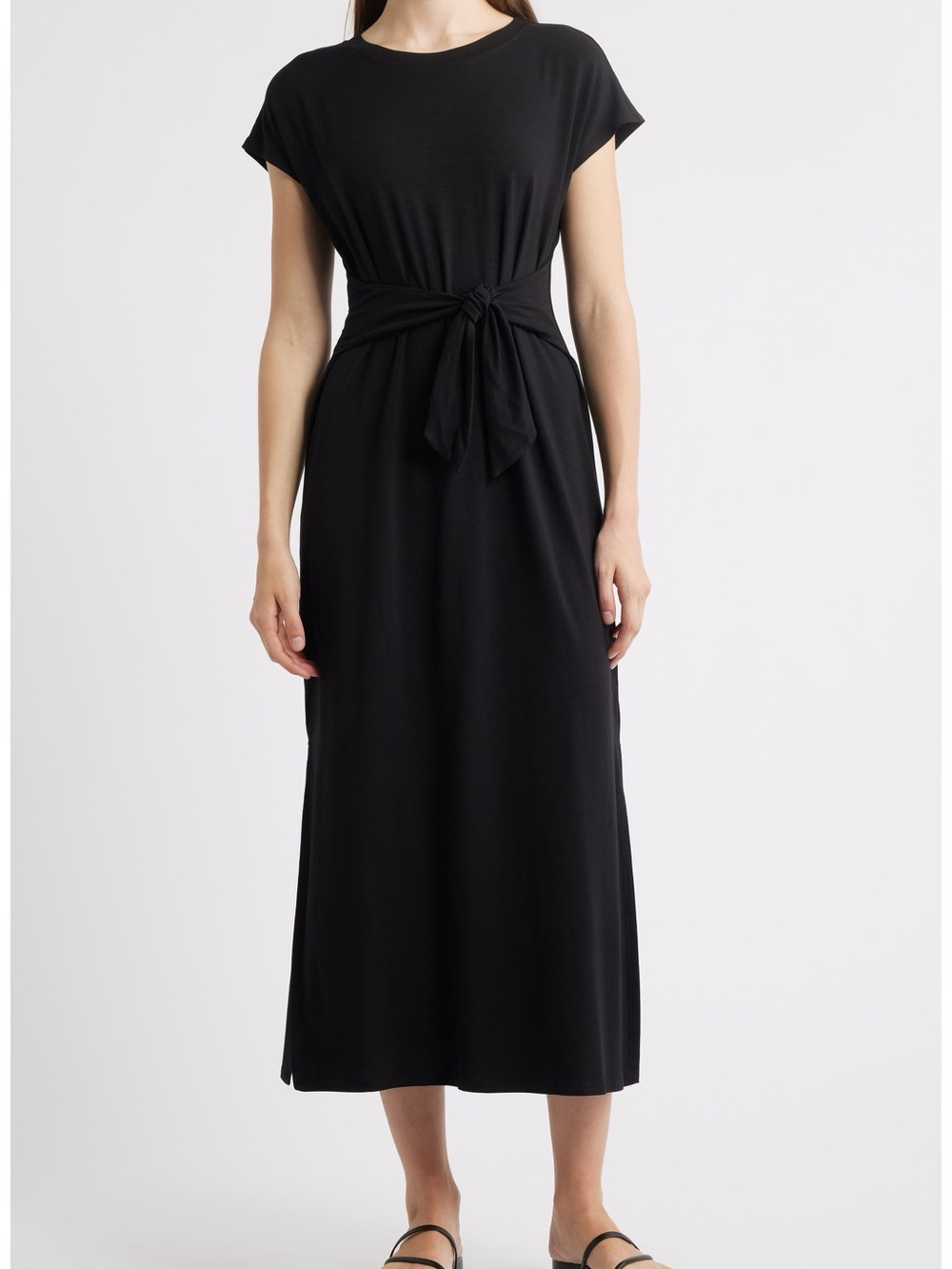 Eileen Fisher Black Tie-Waist Maxi Dress